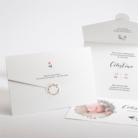 Faire-part naissance En rouge et noir enveloppe réf.N97171