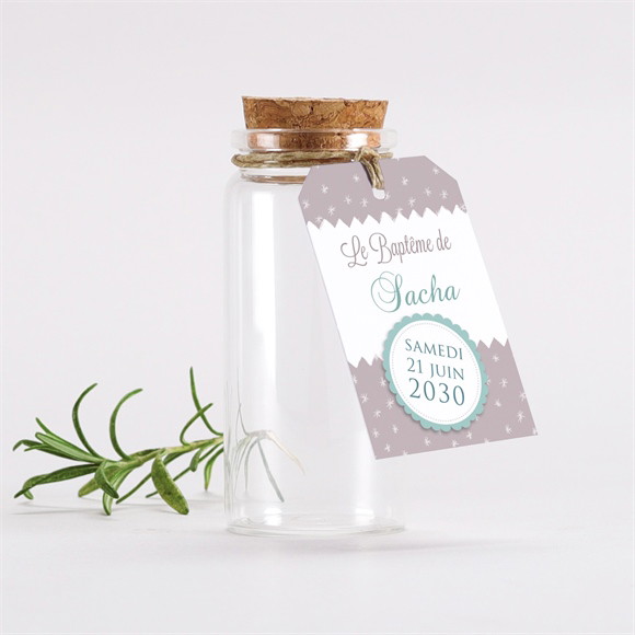 Mignonette baptême Colombe et banderole étiquette réf.N291372