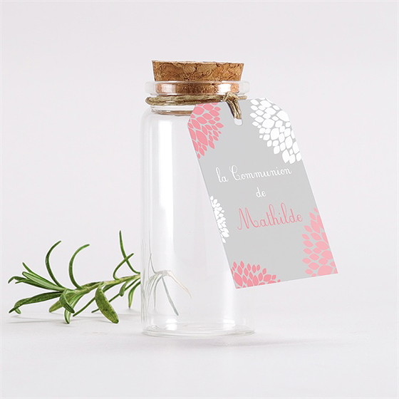 Mignonette communion colombe et fleurs étiquette