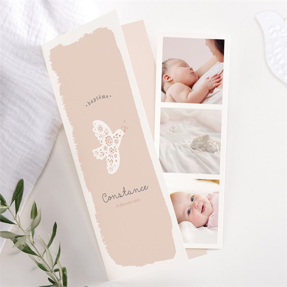 Faire-part de baptême Profil de colombe photomaton réf.N981140