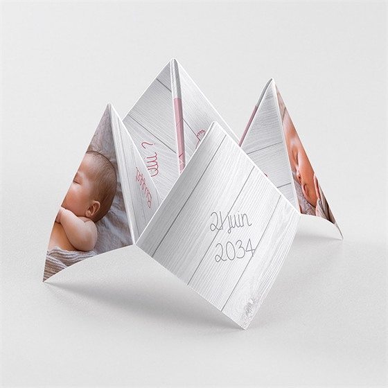Faire-part de baptême jolie composition origami