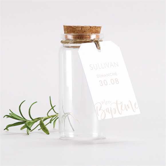 Mignonette baptême Lettre de cuivre étiquette réf.N291431