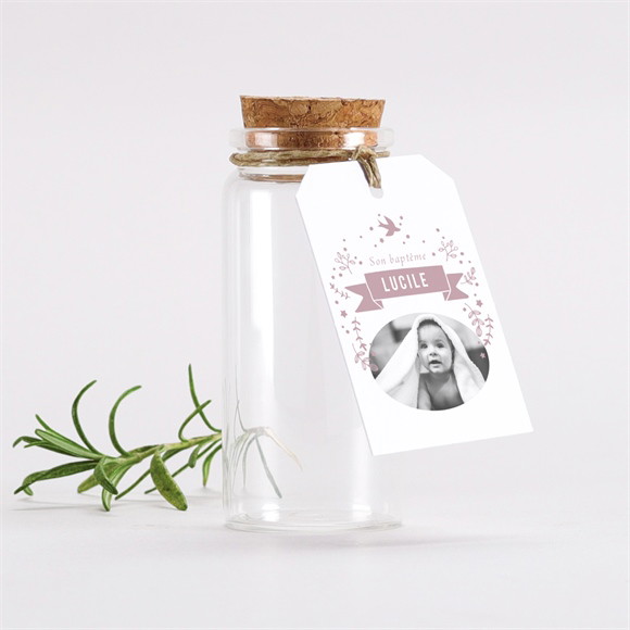 Mignonette baptême En beaux reliefs étiquette réf.N291430