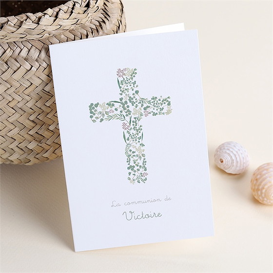 Faire-part communion printanier plié
