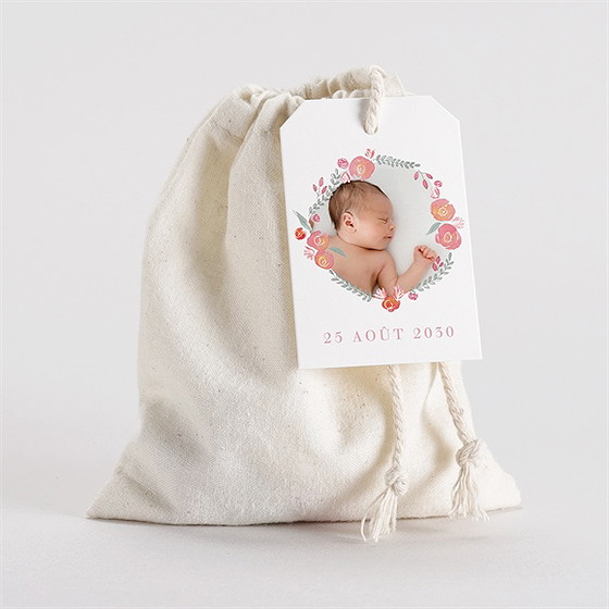 Pochon baptême cadre de fleurs