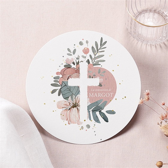 Faire-part communion vraie joie rond dorure