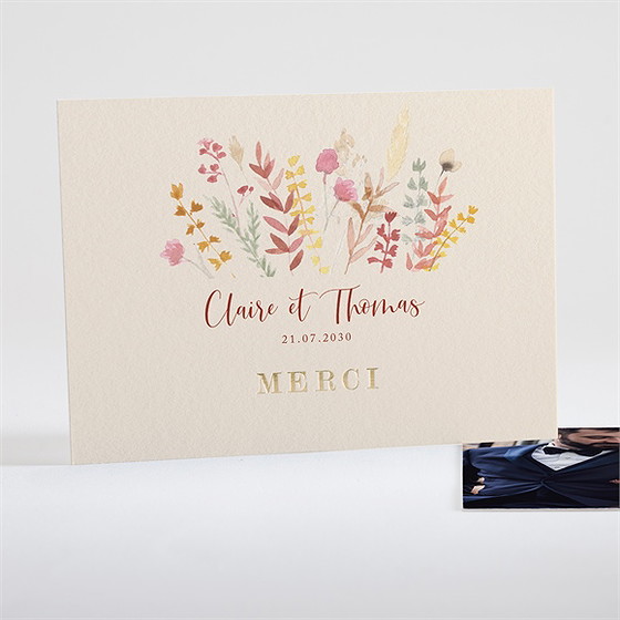 Remerciement mariage élégance champêtre dorure