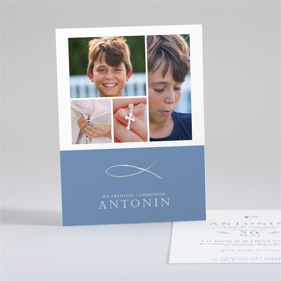 Faire-part communion Bleu myosotis dorure réf.N28141