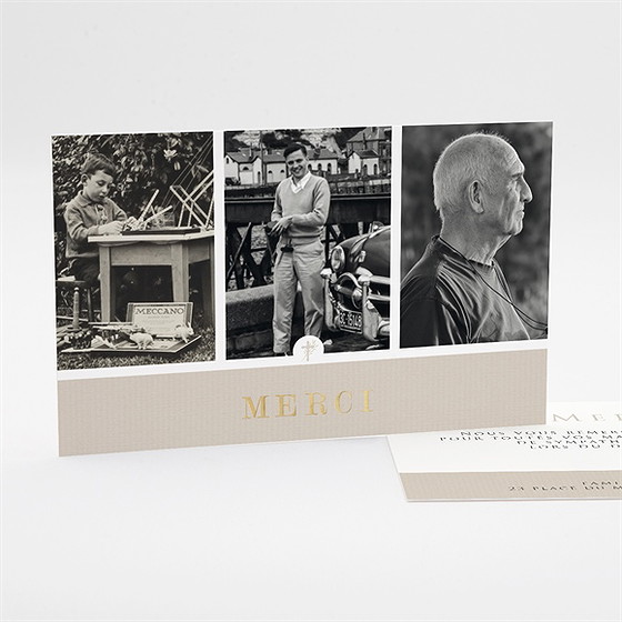 Remerciement décès hommage original dorure