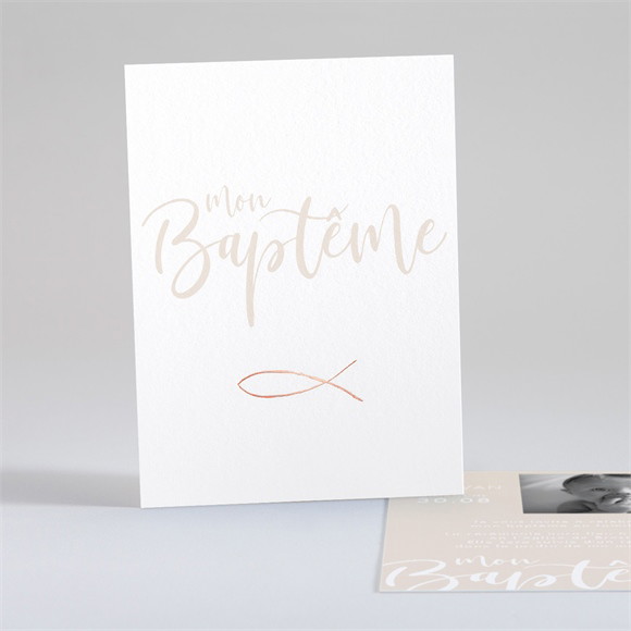 Faire-part de baptême Lettre cuivre dorure portrait réf.N28151