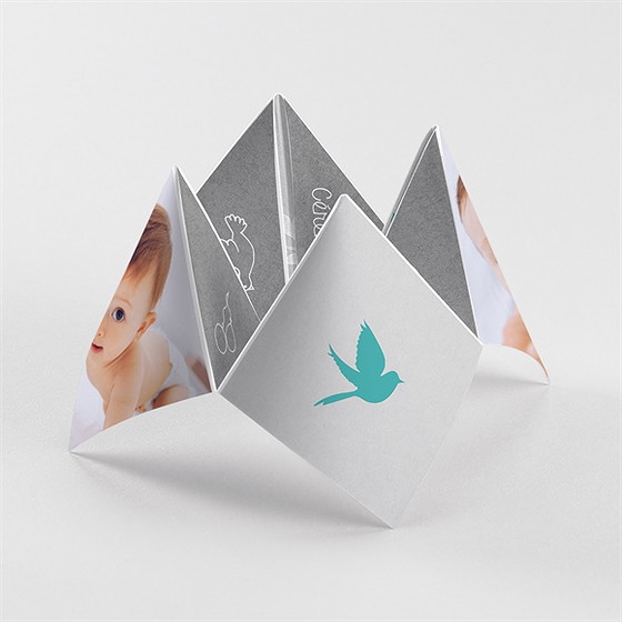 Faire-part de baptême découpe originale origami