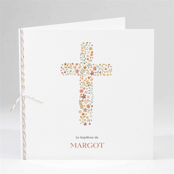 Faire-part de baptême Florilège carré plié réf.N451443