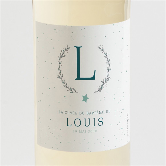 Etiquette de bouteille baptême Initiale argentée réf.N3001944