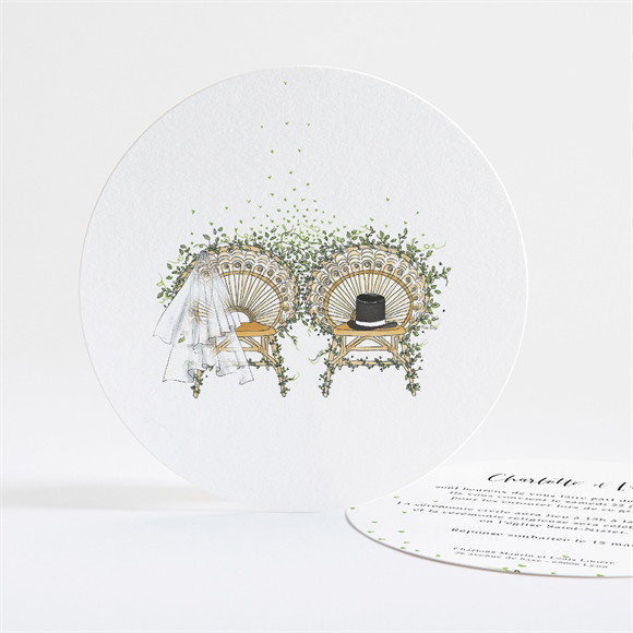 Faire-part mariage Fusion Champêtre rond réf.N321261
