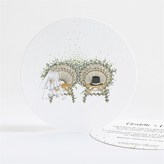 Faire-part mariage fusion champêtre rond