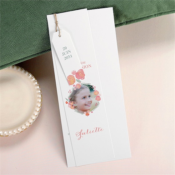 Faire-part communion couronne aquarelle trio