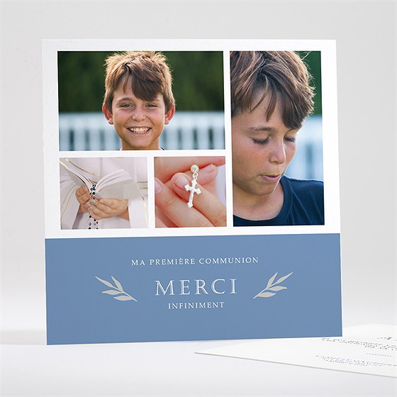 Remerciement communion bleu myosotis carré