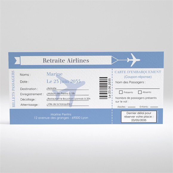 Carte invitation départ à la retraite Embarquement! réf.N13015