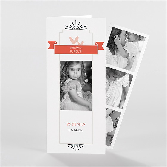 Faire-part de baptême petit photomaton plié