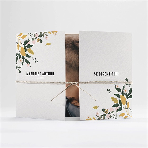 Faire-part mariage vintage champetre 2 volets