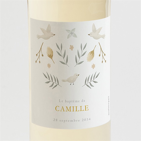 Etiquette de bouteille baptême vers le beau