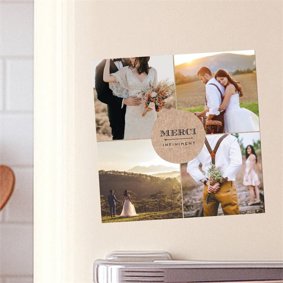 Remerciement mariage Kraft en folie magnet carré réf.N35008