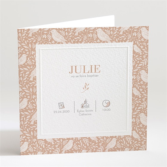 Faire-part de baptême mes petits oiseaux gaufrage