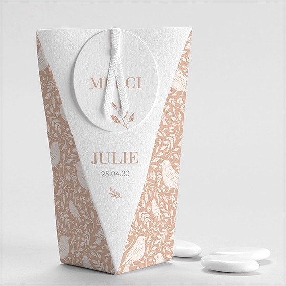 Boîte de dragées baptême mes petits oiseaux étui