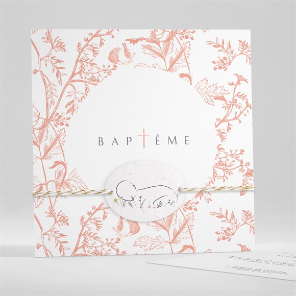 Faire-part de baptême Gravure gaufrée carré réf.N351455