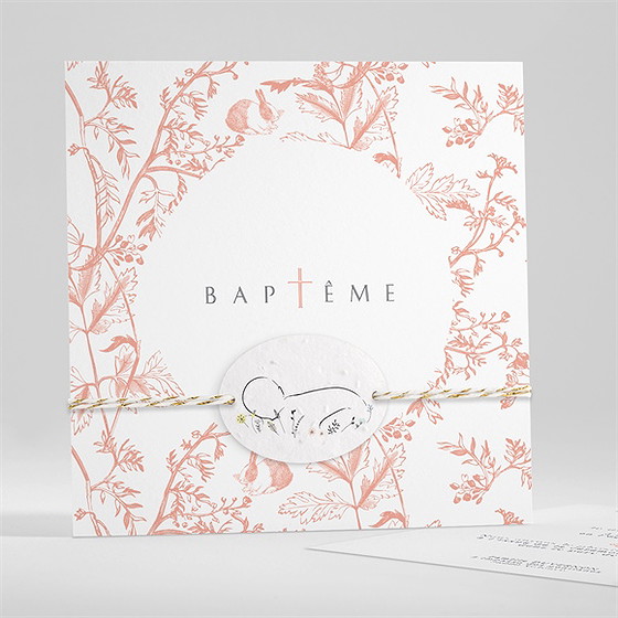 Faire-part de baptême gravure gaufrée carré