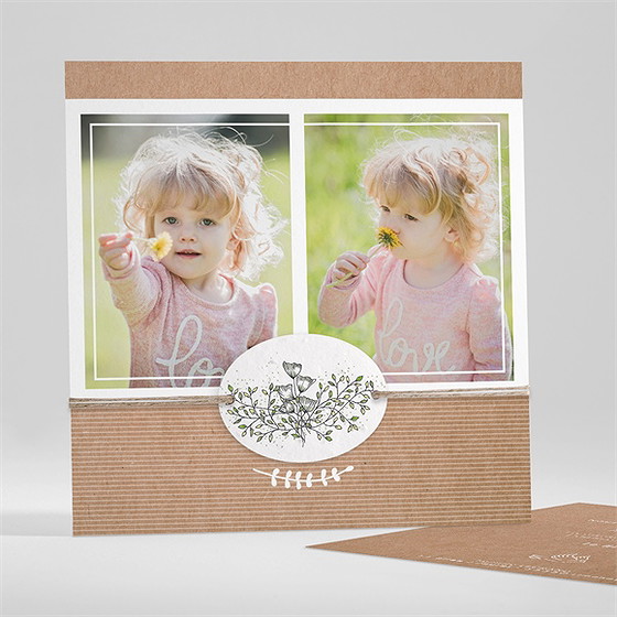 Faire-part de baptême pele mele photo original carré