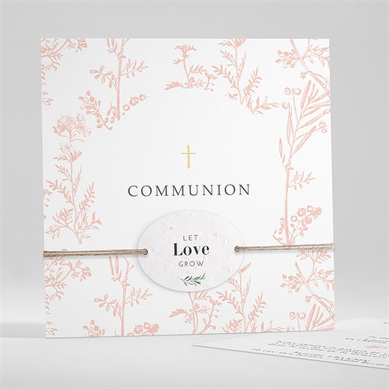 Faire-part communion gravures végétales ensemencé