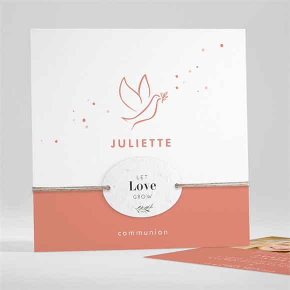 Faire-part communion Colombe dorée ensemencé réf.N351461