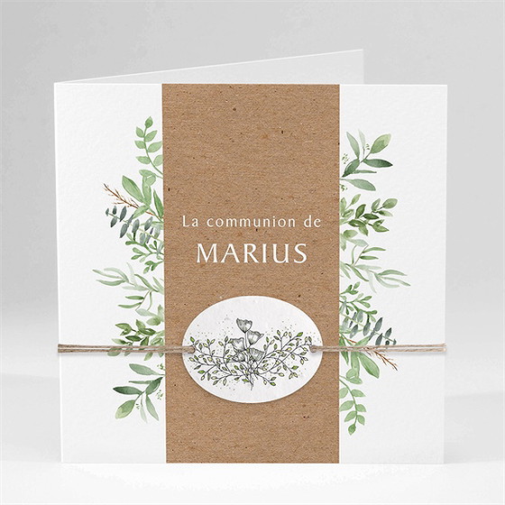 Faire-part communion illustration végétale plié