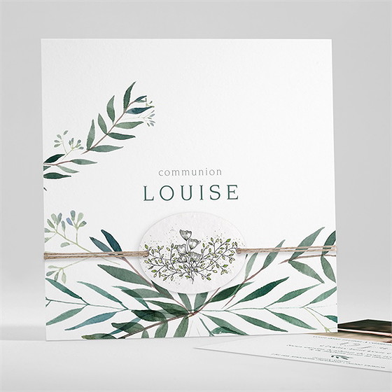 Faire-part communion touche champêtre ensemencé