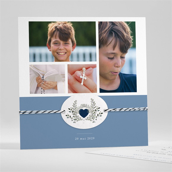 Faire-part communion Bleu myosotis ensemencé réf.N351489