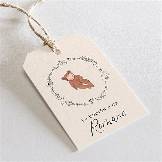Etiquette baptême bébé nounours