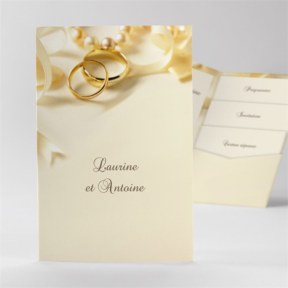 Faire-part mariage Alliances crème pocketfold réf.N84141