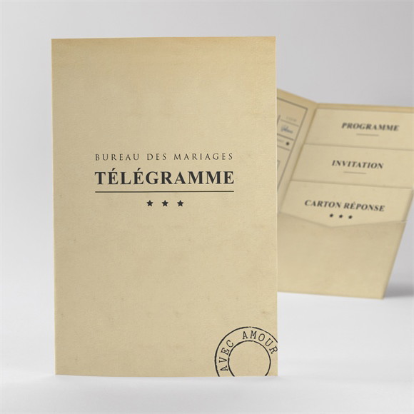 Faire-part mariage Notre Télégramme Pocketfold réf.N84151