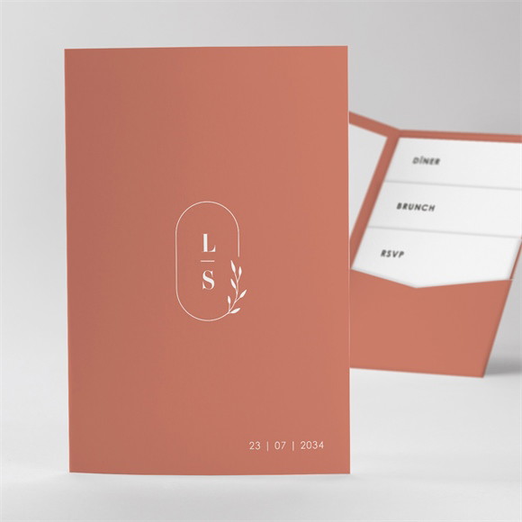 Faire-part mariage Terracotta initiales réf.N84158