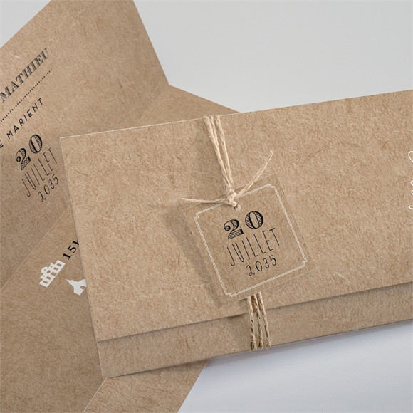 Faire-part mariage Kraft en folie Pochette réf.N94178