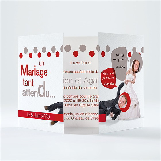 Faire-part mariage humour original 2 volets