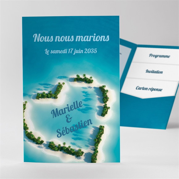 Faire-part mariage Eaux turquoises pocketfold réf.N84172