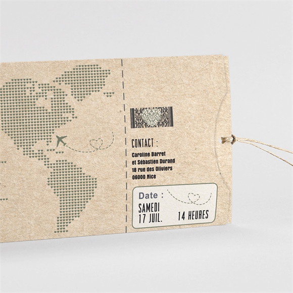 Faire-part mariage Billet d'avion pochette duo réf.N85105