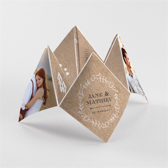 Faire-part mariage Kraft en folie cocotte réf.N330114