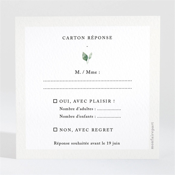 Carton réponse mariage Emeraude réf.N3002015