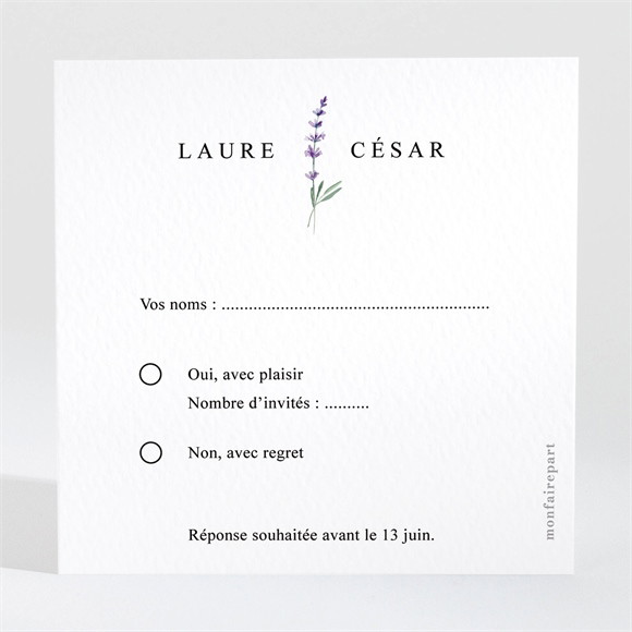 Carton réponse mariage Lavande réf.N3002025