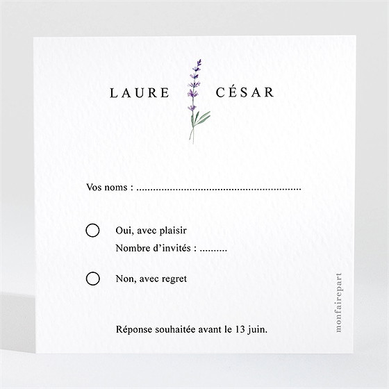 Carton réponse mariage lavande