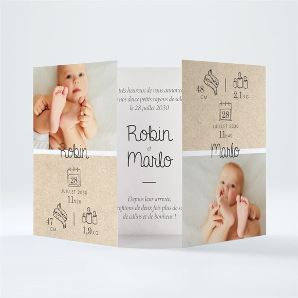Faire-part naissance Nos Jumeaux 2 volets réf.N701136