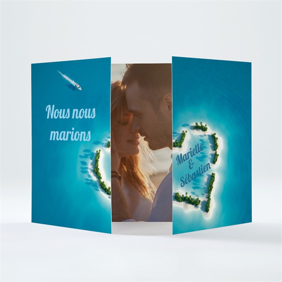 Faire-part mariage Eaux turquoises 2 volets réf.N701137